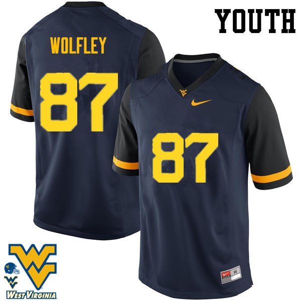 NCAA Youth Stone Wolfley West Virginia Mountaineers Navy #87 Nike Stitched Football College Authentic Jersey DE23L41TC